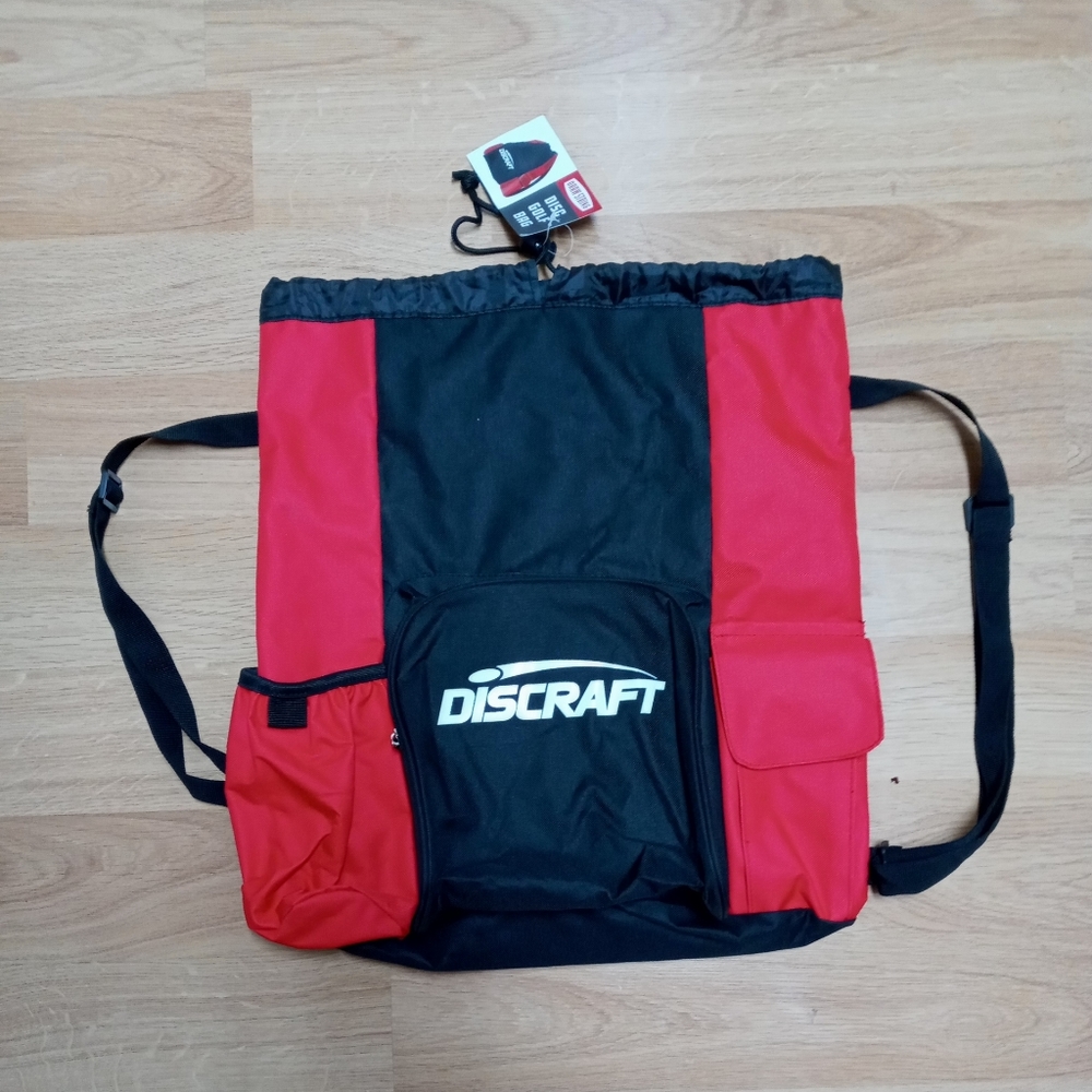 Discraft Backpack Draw String Disc Golf Bag Drawstring NWT Red Black Pockets New